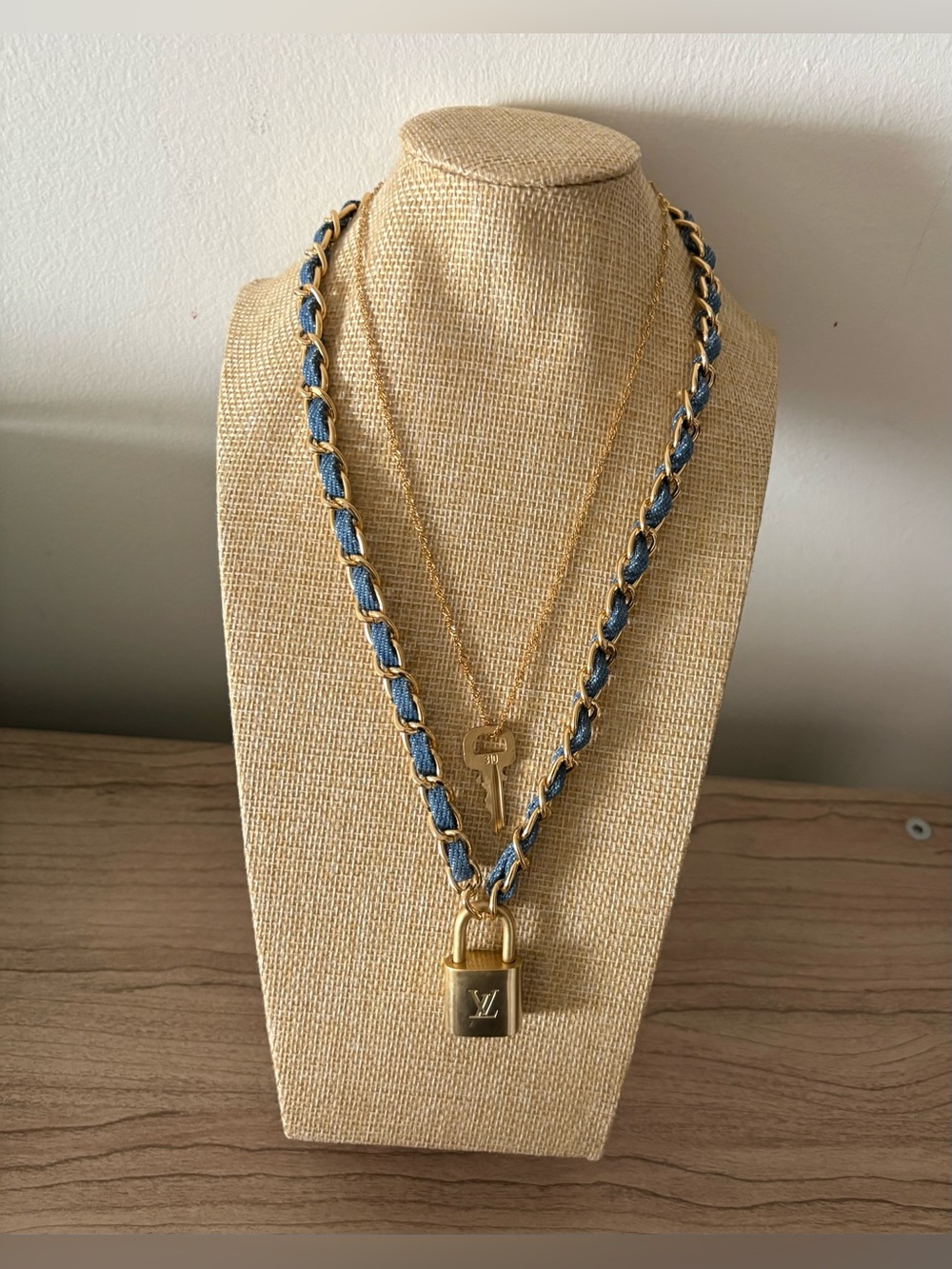 Louis Vuitton Brass Lock & Key Necklace stack